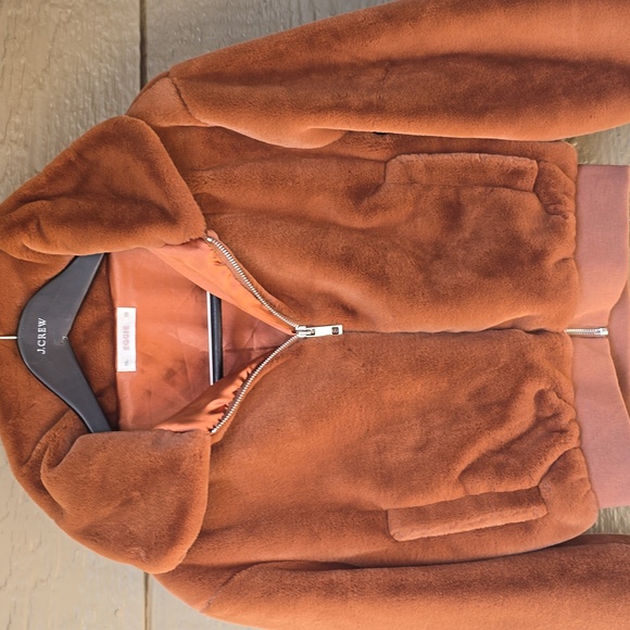 Eggie Brown Cropped Faux Fur bomber Jacket XS - Picture 4 of 9